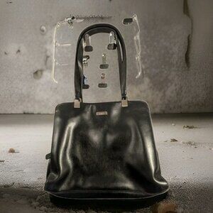 LIZ CLAIBORNE Women's Black Faux Leather Shoulder Bag